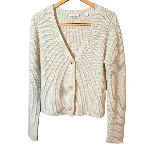 VINCE | Mint Green 100% Cashmere Shaker Knit Chunky Cardigan Sweater | Medium - Picture 1 of 7